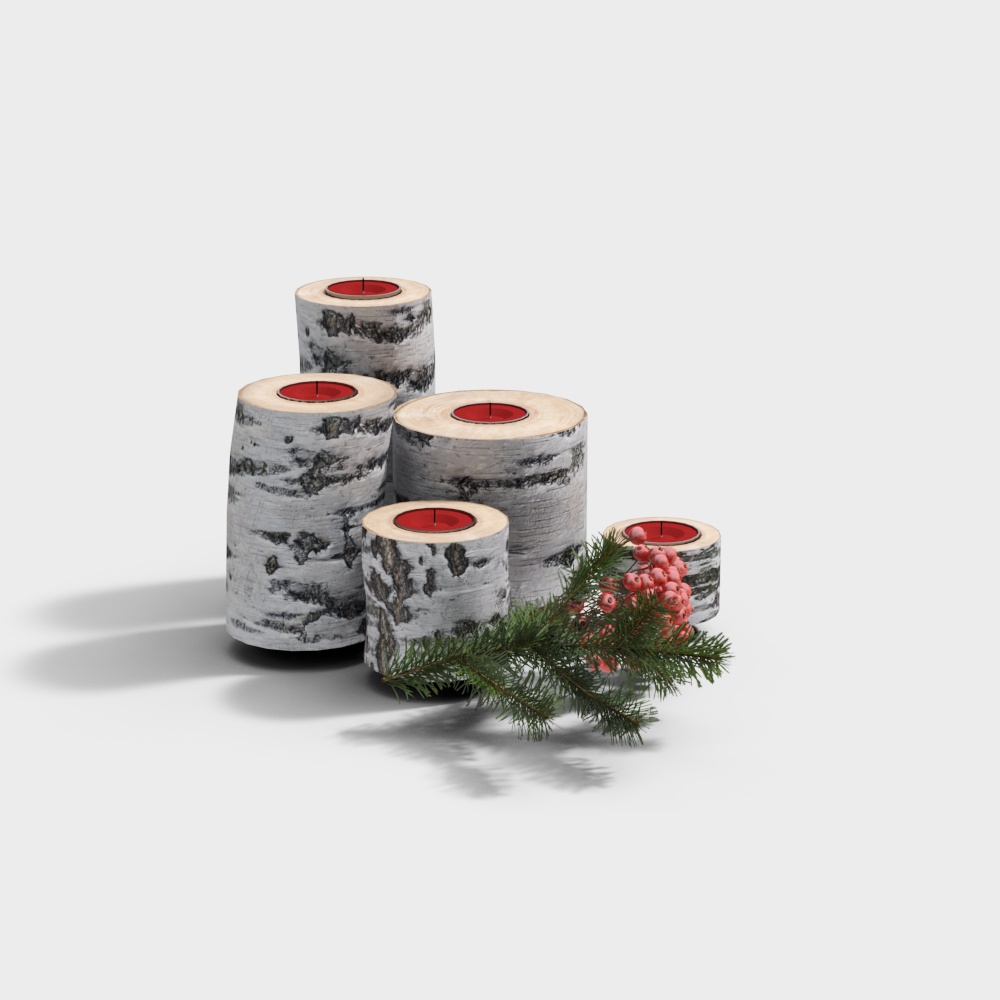 Low-Poly Birch Tree 3D Model with Candle Details