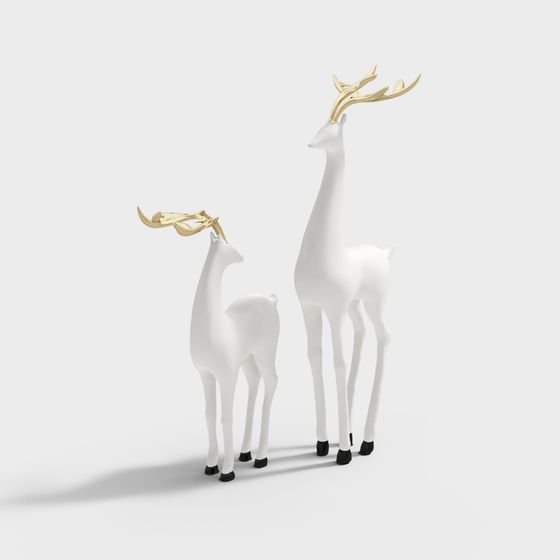 Elegant Deer Sculptures 3D Model - Forest Spirit