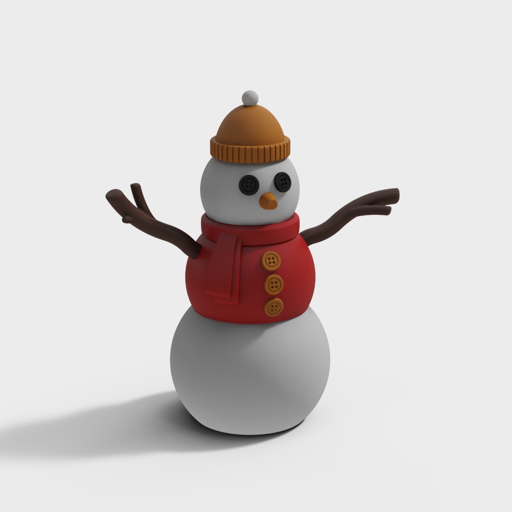 Charming Low-Poly Snowman 3D Model – Red Scarf & Hat