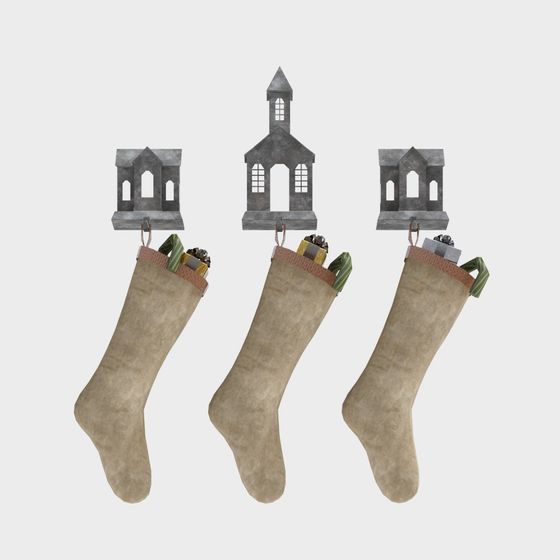 Christmas Stockings and Church Silhouettes 3D model