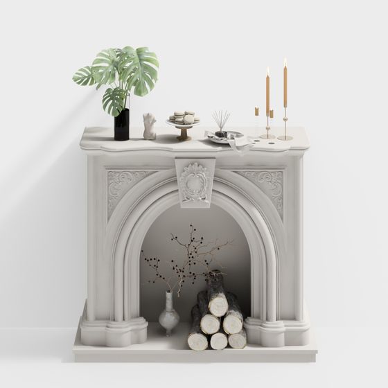 French Fireplace 3D Model in Beige