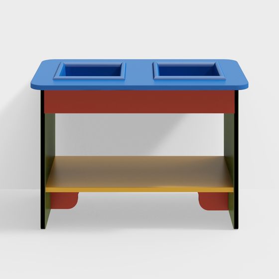 Colorful Double Grid Storage Cabinet 3D model for Creative Spaces