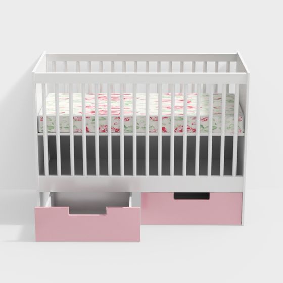 Charming Low-Polygon Baby Crib 3D model