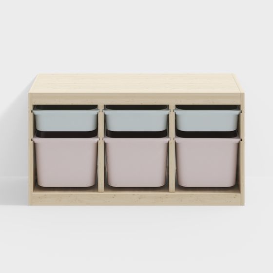 Storage Shelf with Pastel Bins 3D model