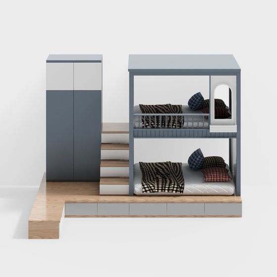 Functional Bunk Bed and Wardrobe 3D model for Contemporary Spaces