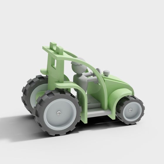 Charming Low-Poly Green Tractor 3D model