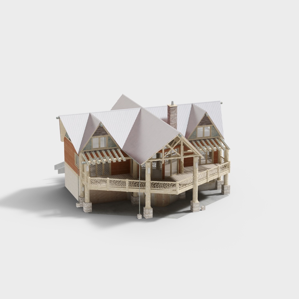 Charming Wooden Cabin 3D Model in Tranquil Forest
