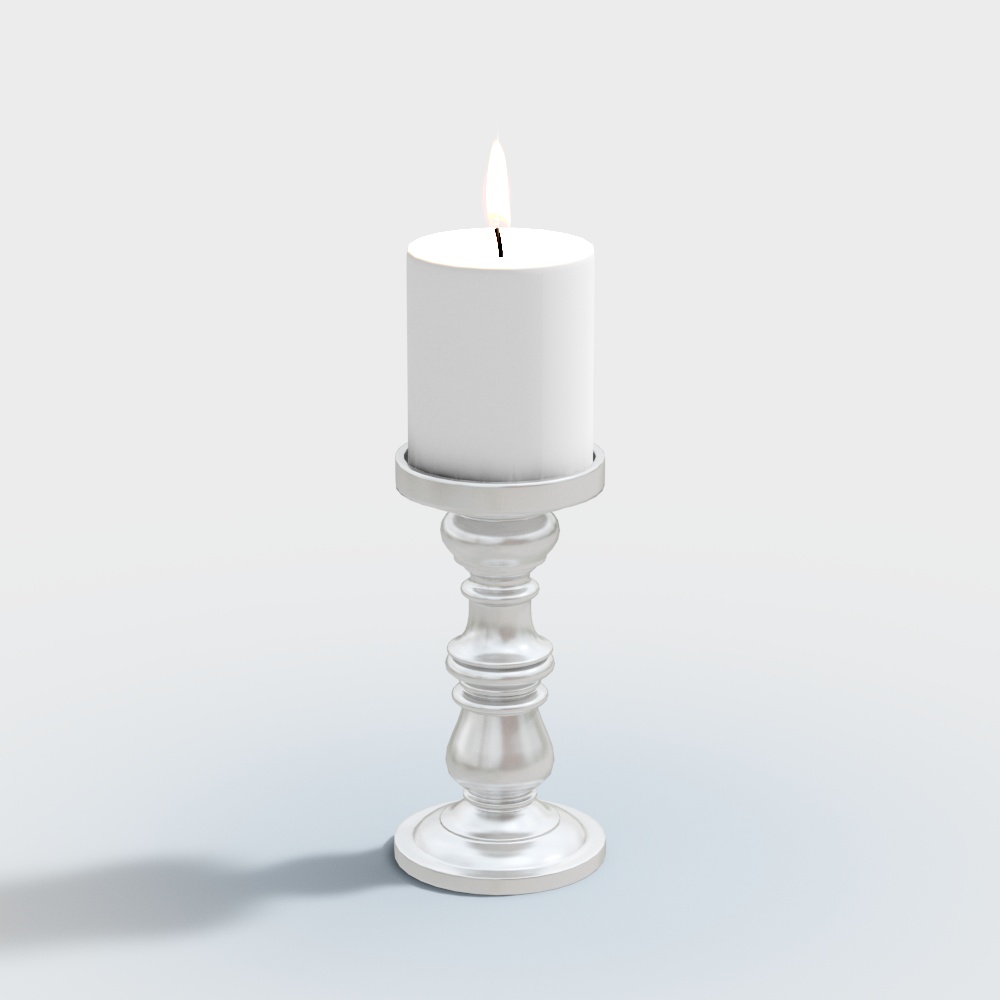 Elegant Low-Polygon Candlestick 3D Model – Silver Minimalist Design