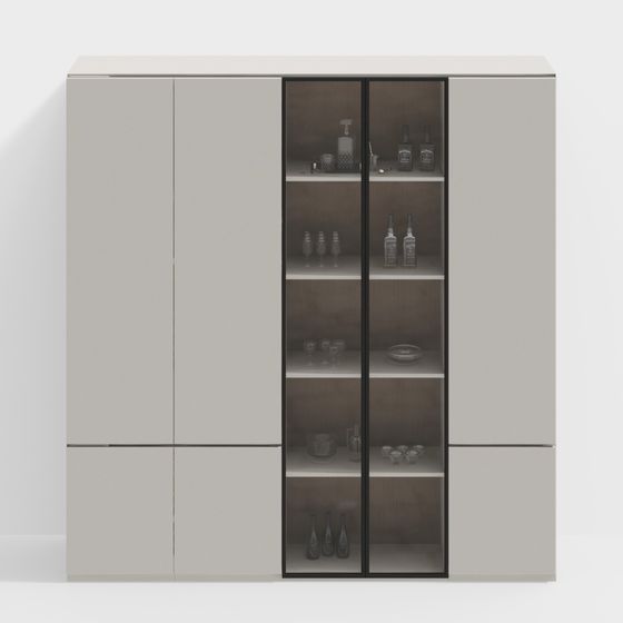 Elegant Minimalist Wine Cabinet 3D Model