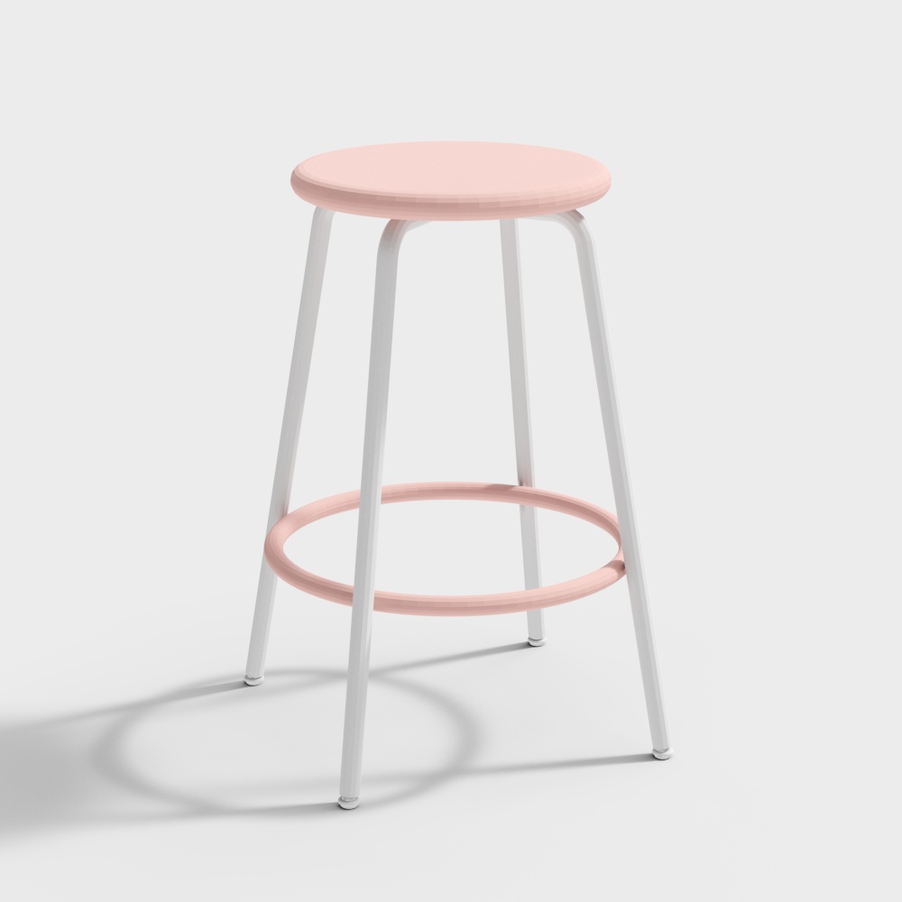 Minimalist Bar Stool 3D Model – Soft Pink & White Design