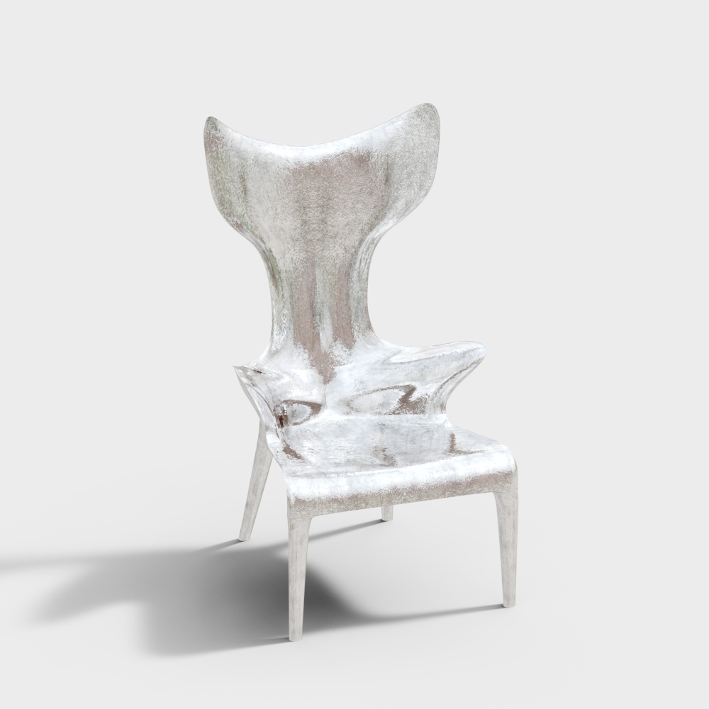 Icy Wing Chair 3D Model – Modern Metallic Low-Poly Design