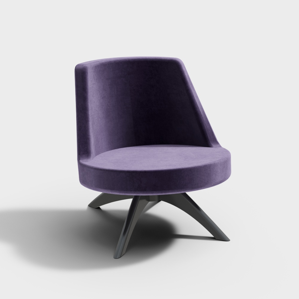 Elegant Purple Velvet Chair 3D Model – Soft Upholstery