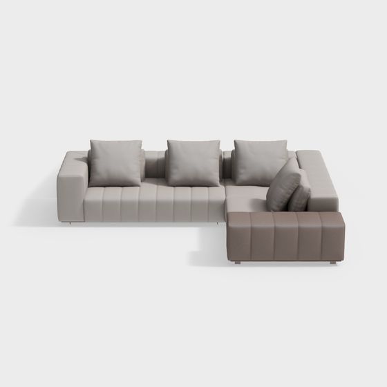 Modern L-shaped Corner Sofa 3D Model in Brown