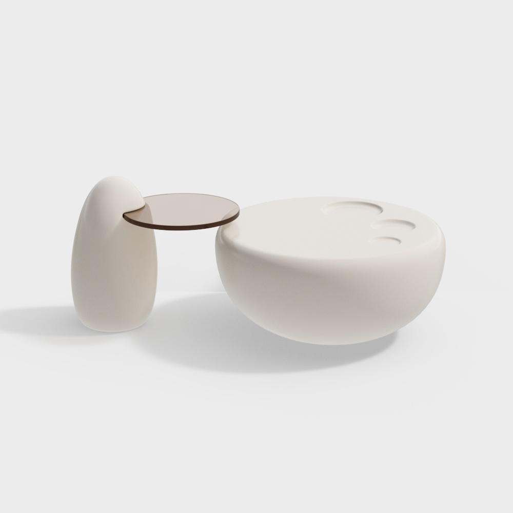 Streamlined Coffee Table Set 3D Model – Minimalist Glass & Matte