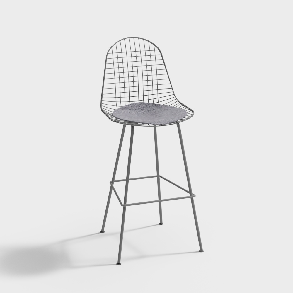 Eames Wire Stool Bar Height Upholstered Seat