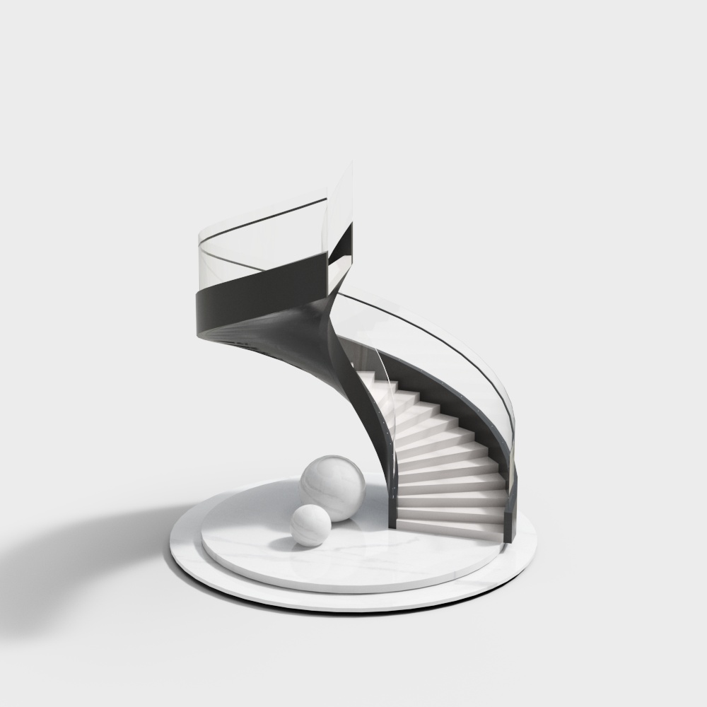 Stylish Spiral Staircase 3D Model – Modern Interior