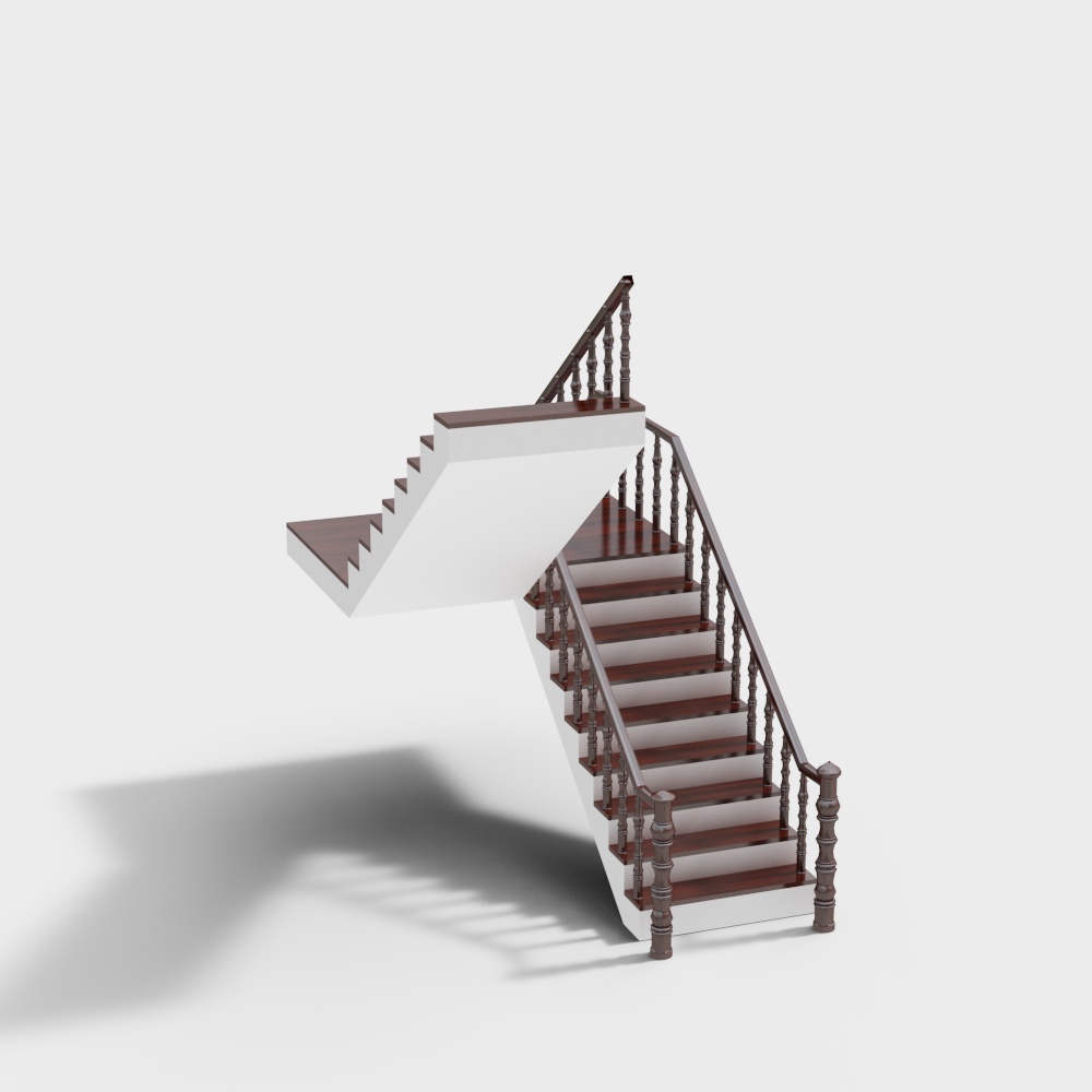 Elegant Low-Poly Modern Staircase 3D Model – Wooden Texture