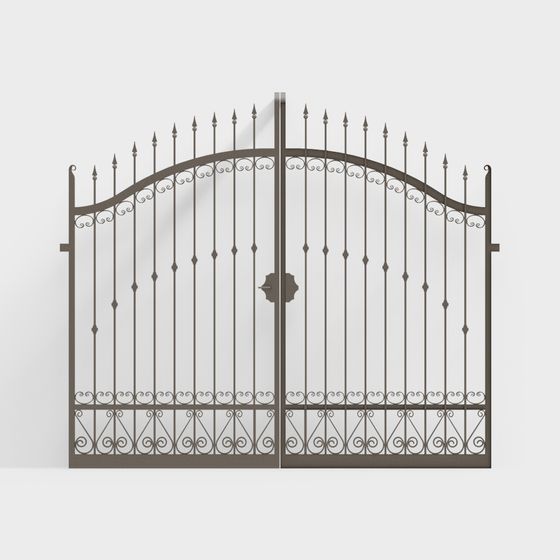 Outdoor Garden Villa Wrought Iron Gate 3D Model in Gray