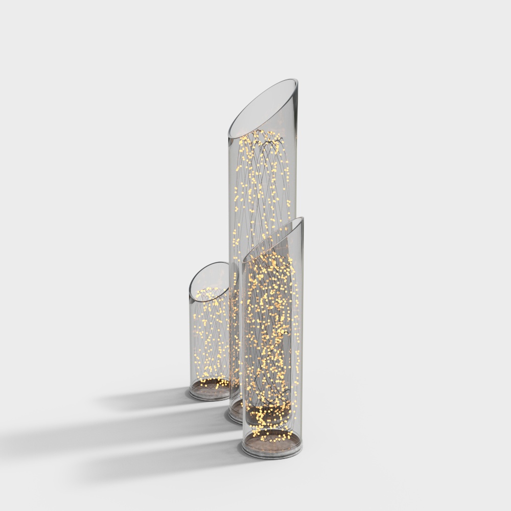 Luminous Polygons Column 3D Model – Glass and Gold Design