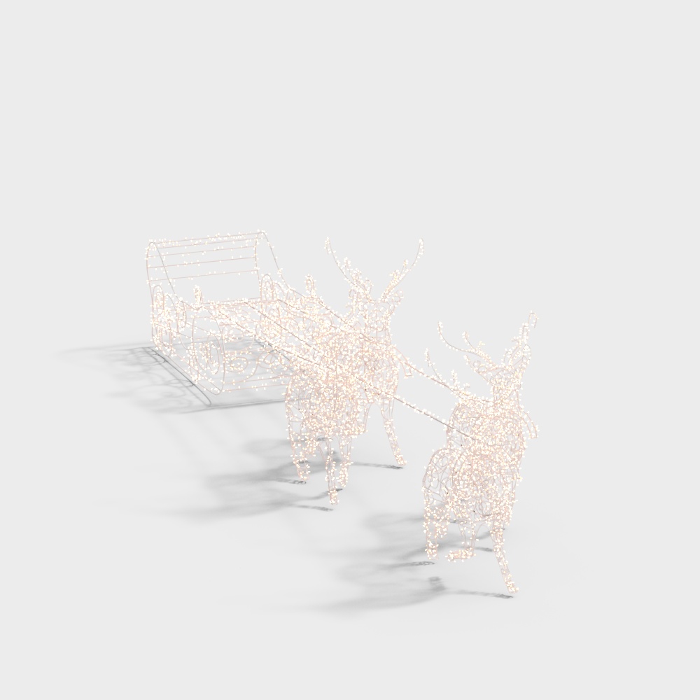 Snowy Sleigh Ride 3D Model – Detailed Wireframe