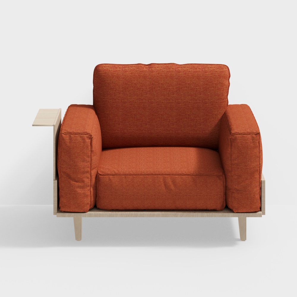 Sofá individual de lino naranja con pequeña mesa
