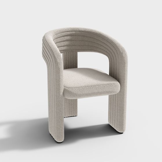 Cream Style Dining Chair 3D Model with Arms