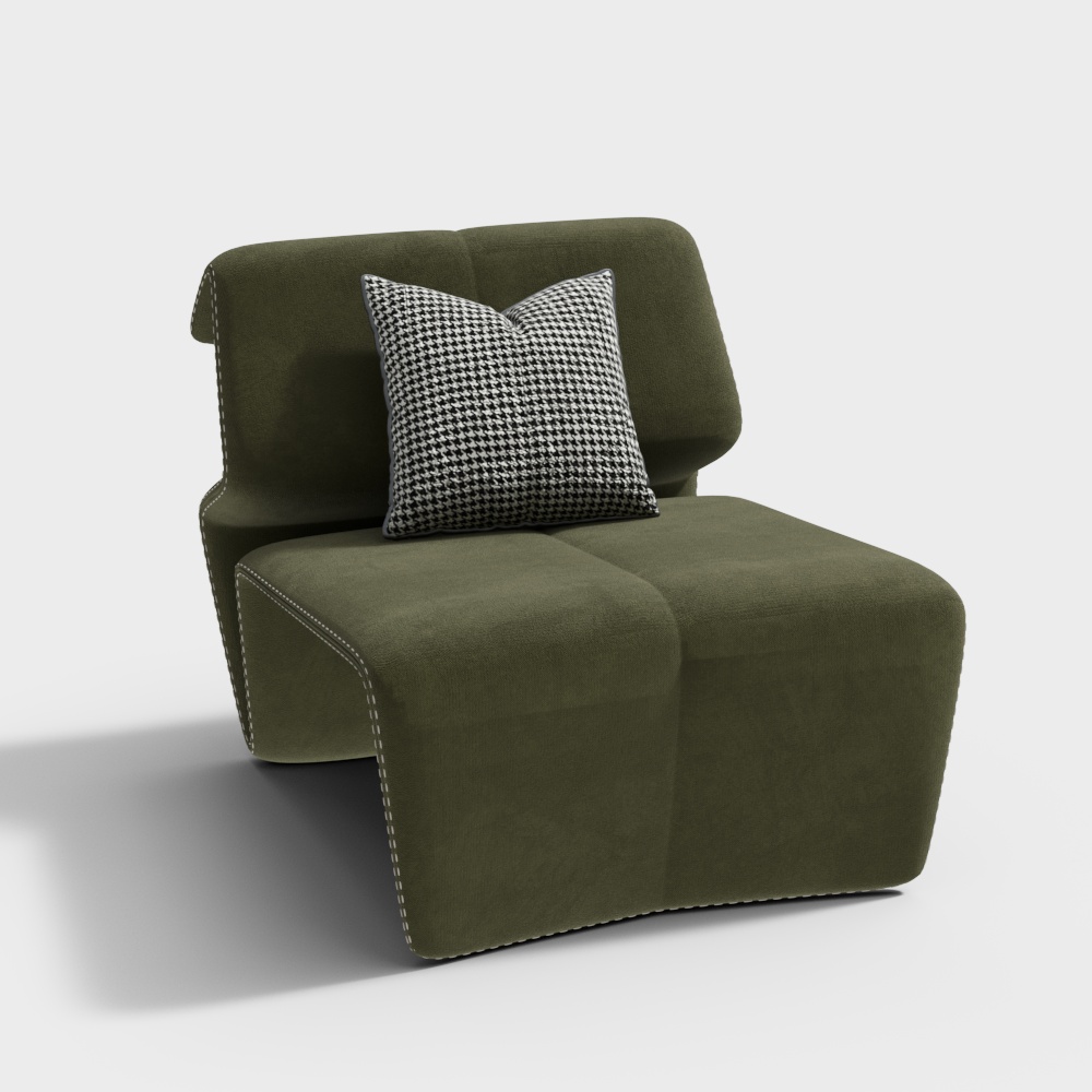 Cozy Corner Armchair 3D Model – Green Suede Comfort