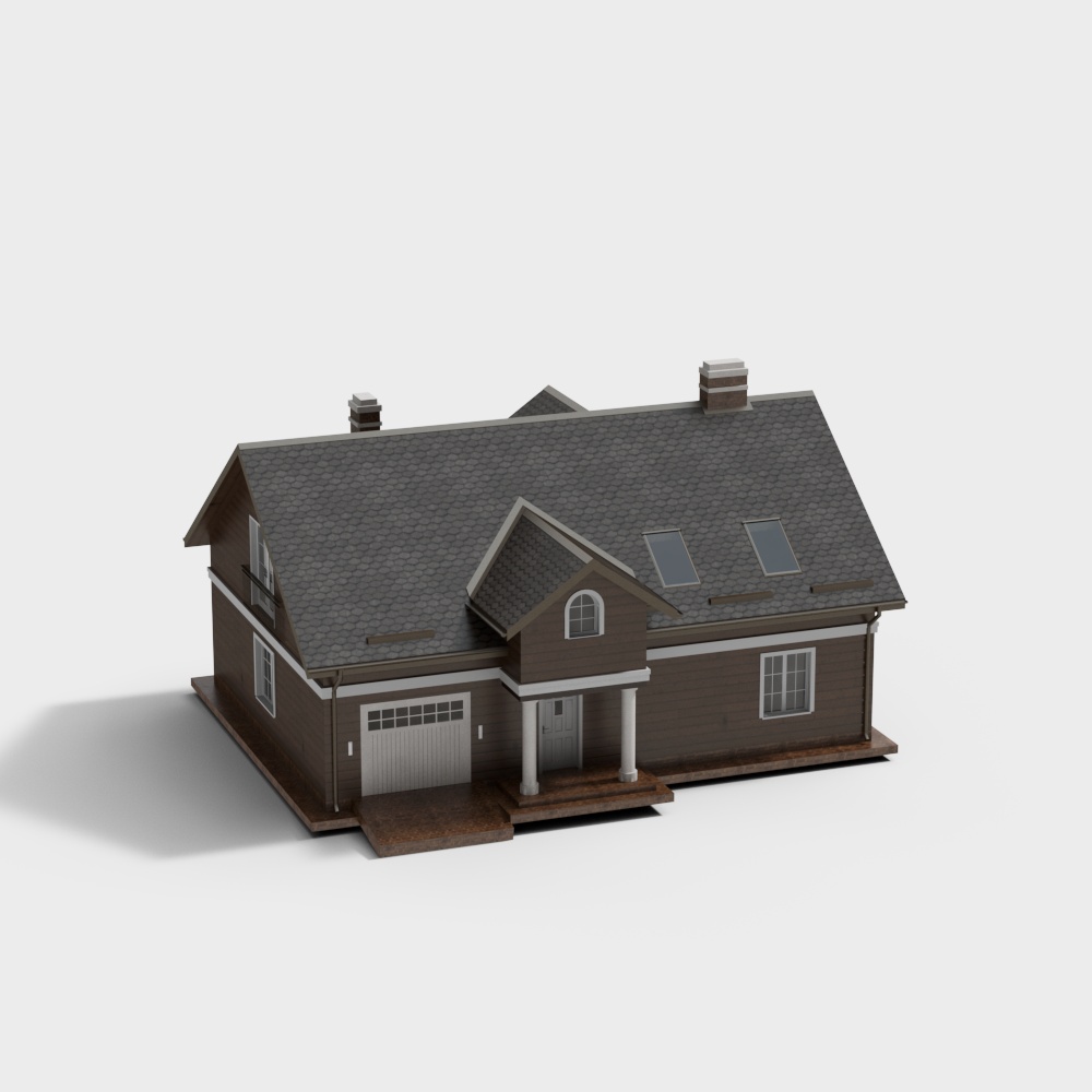 Modern Low-Polygon House 3D Model – Tiled Roof Design