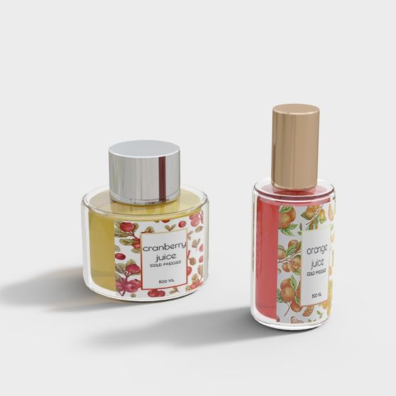 Vibrant Juice Bottle 3D Model: Cranberry and Orange Juice