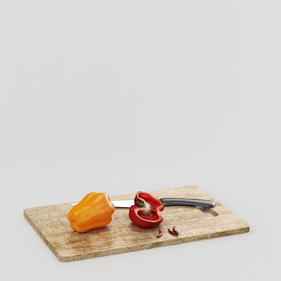 Vibrant Chili Peppers and Knife 3D model