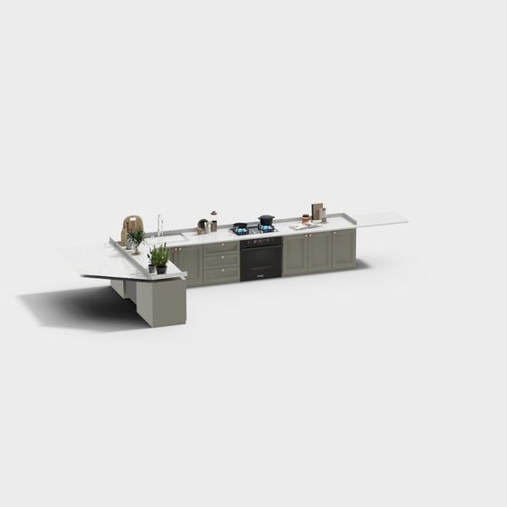 Vintage Earth Color Kitchen Center Island 3D Model