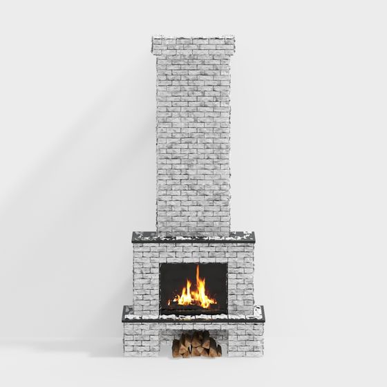 Elegant Low-Poly Fireplace 3D model for Cozy Interiors