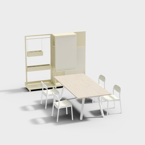 Foldable Dining Table and Storage Cabinet 3D model