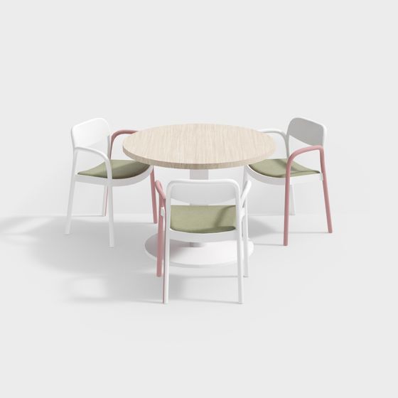 Round Table and Four Chairs Set 3D model