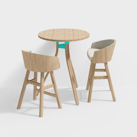 Wood Grain Table and Chair Set 3D model