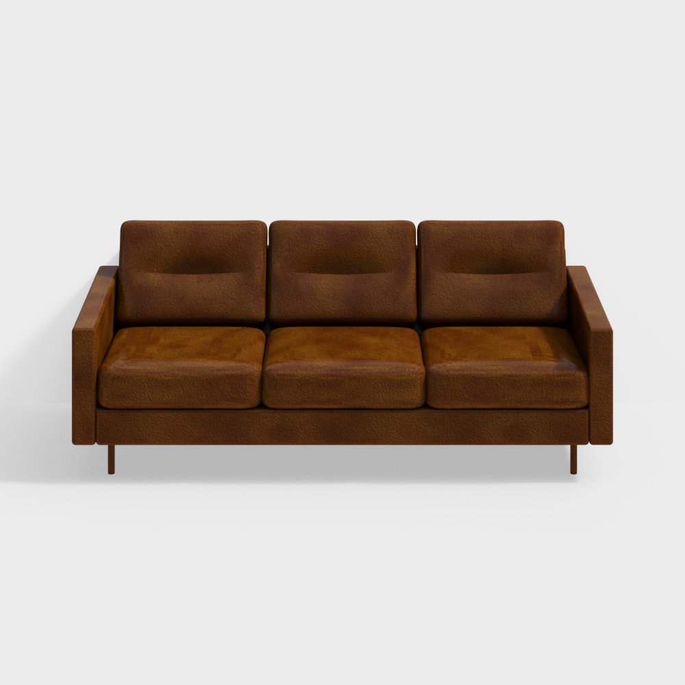 Stylish Low-Poly Sofa 3D Model – Brown Leather & Oak Frame