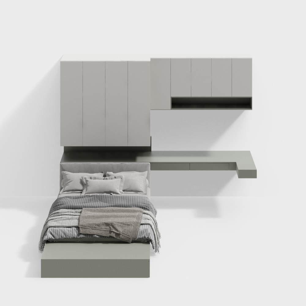 Stylish Floating Bed and Wardrobe 3D model for Modern Interiors