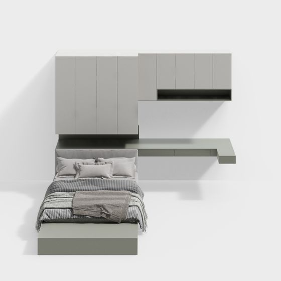 Elegant Floating Bed and Wardrobe 3D model for Modern Living Spaces
