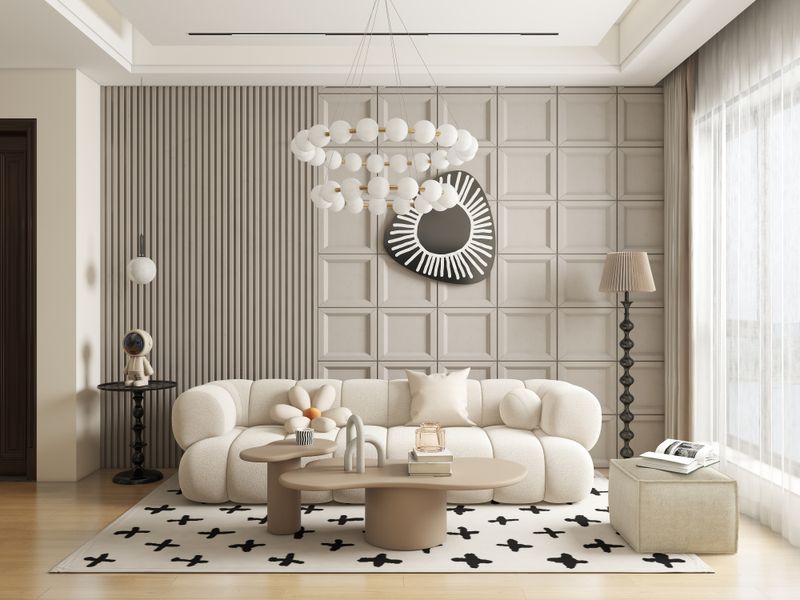 Modern Creamy Living Room with Geometric Accents