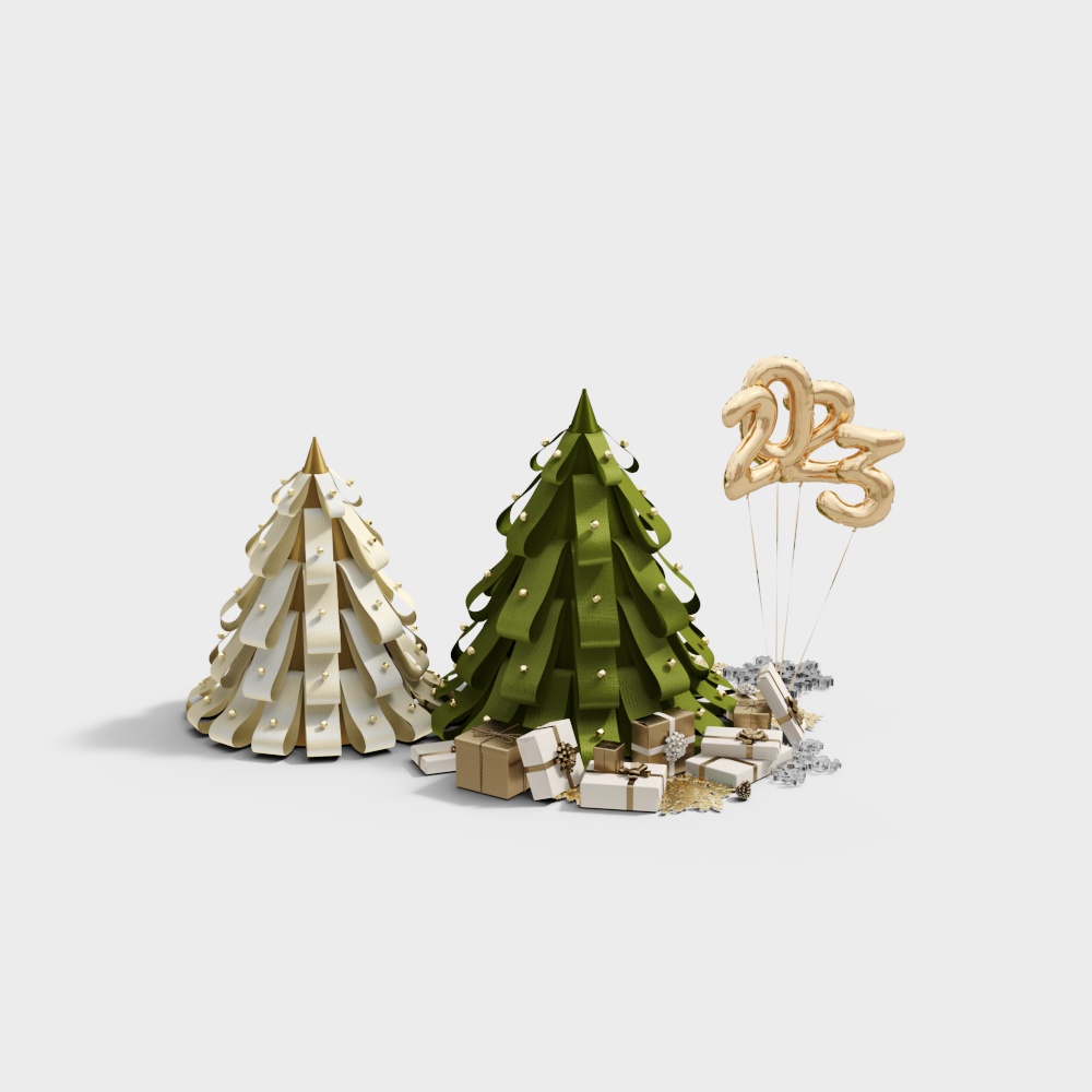 Christmas Tree Duo 3D Model – Festive Low-Poly Trees