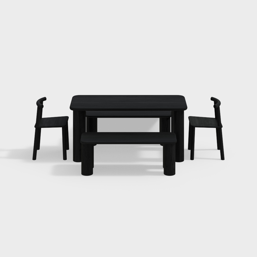 Found dark lacquered wood table and chair combinat