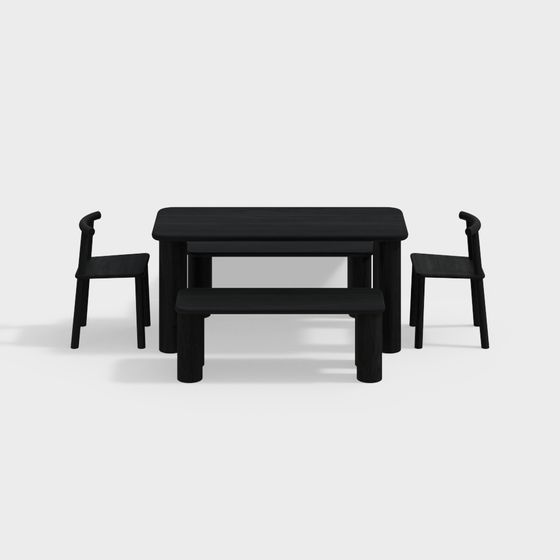 Elegant Black Wood Dining Table and Chair Set 3D model