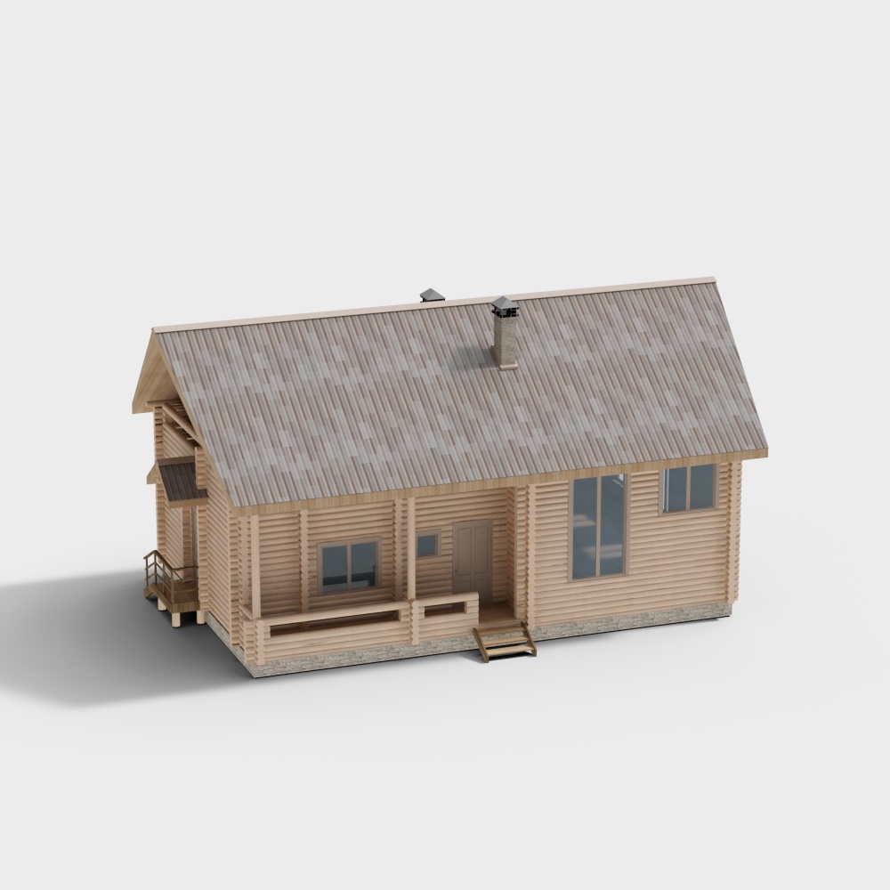 Mountain Cabin 3D Model – Nordic Wooden Exterior