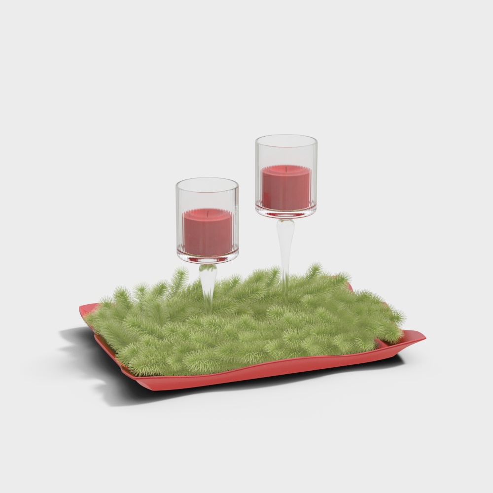 Charming Low-Poly Candle Holder – Red Tray & Glass