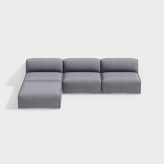 Elegant Low-Poly Gray Sofa 3D model for Modern Spaces