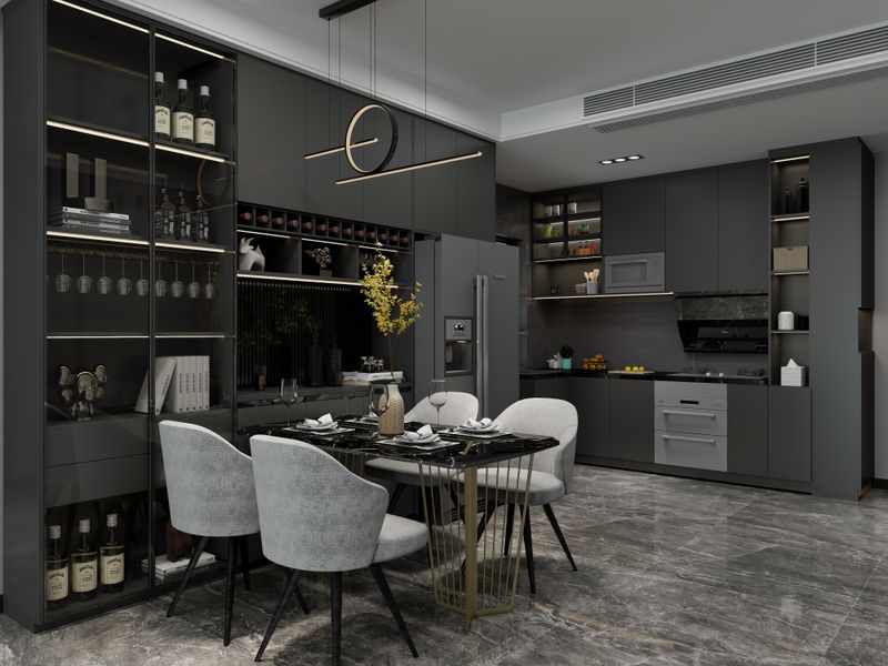 Elegant Modern Kitchen Design with Dark Gray Accents