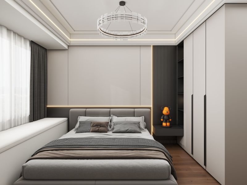 Modern Gray Bedroom with Hidden Lights