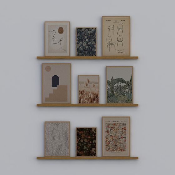 Elegant Low-Polygon Wall Shelf 3D model for Creative Spaces