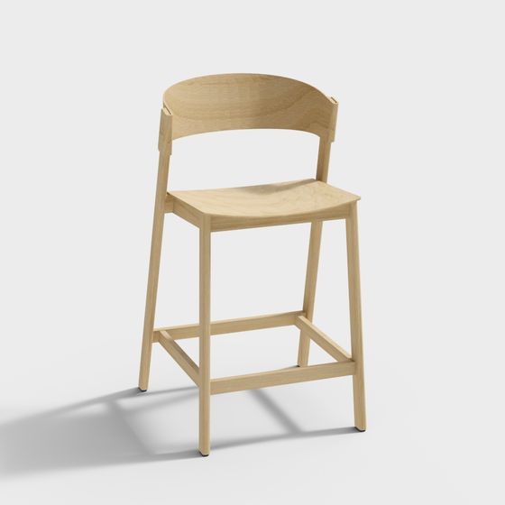 Low-Poly Wooden Bar Stool 3D model