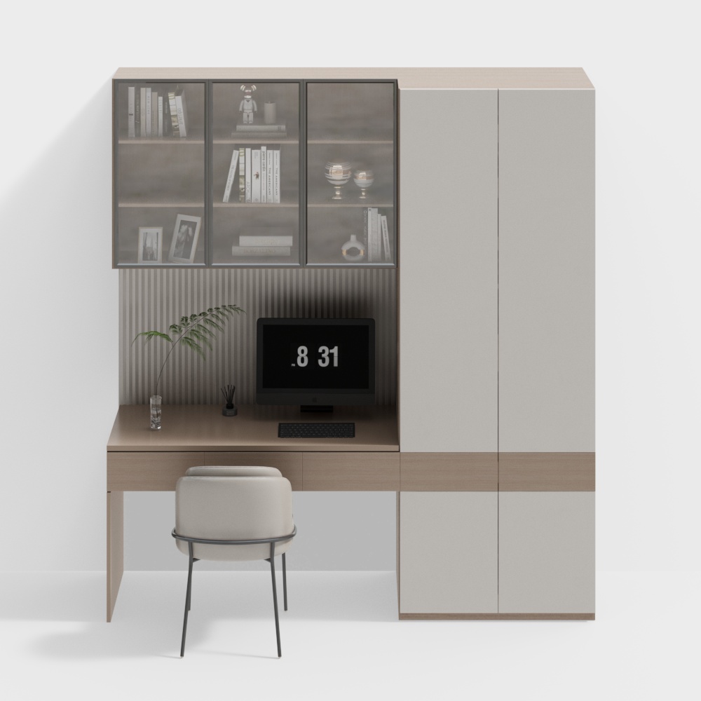 Modern study integrated desk cabinet